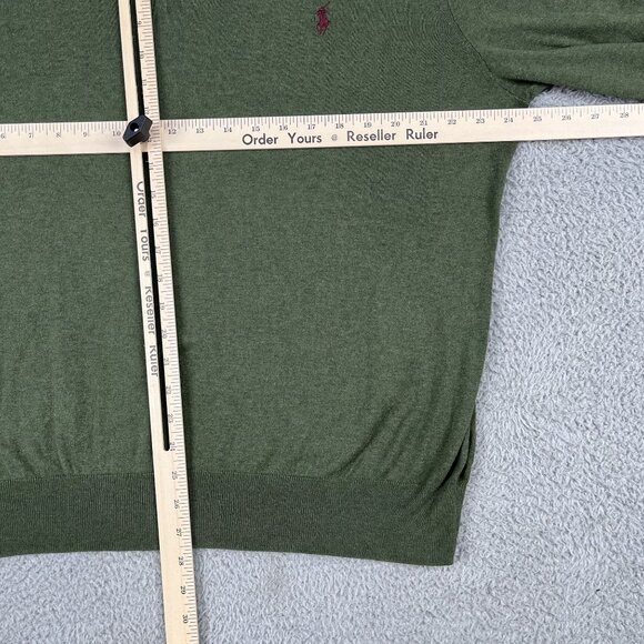 Polo Ralph Lauren Mens Forest Green 100% Pima Cotton V-Neck Sweater Sz XL - Picture 4 of 5